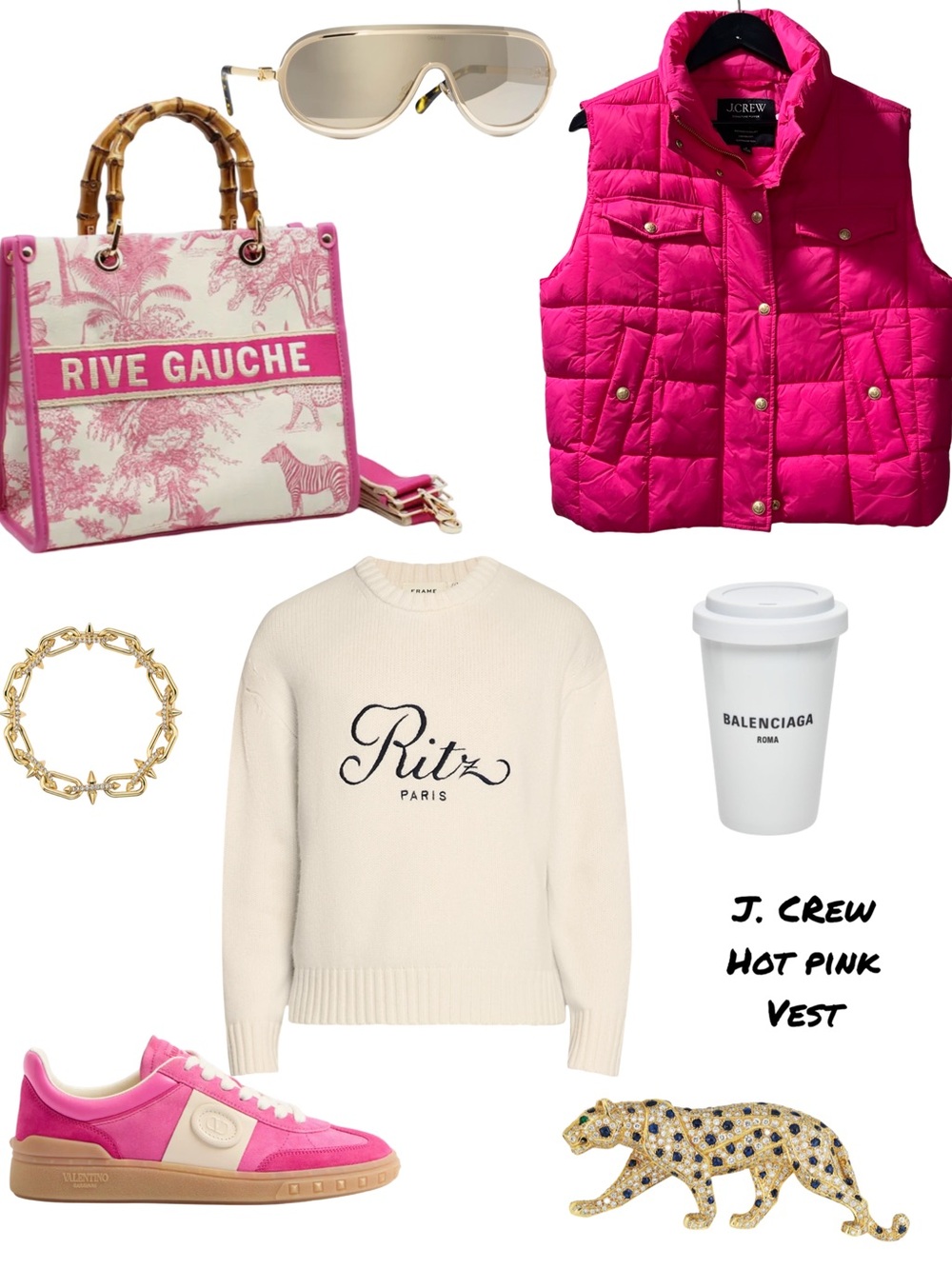 J. Crew Hot Pink Quilted Puffer Vest - Bold Pink Snap Front